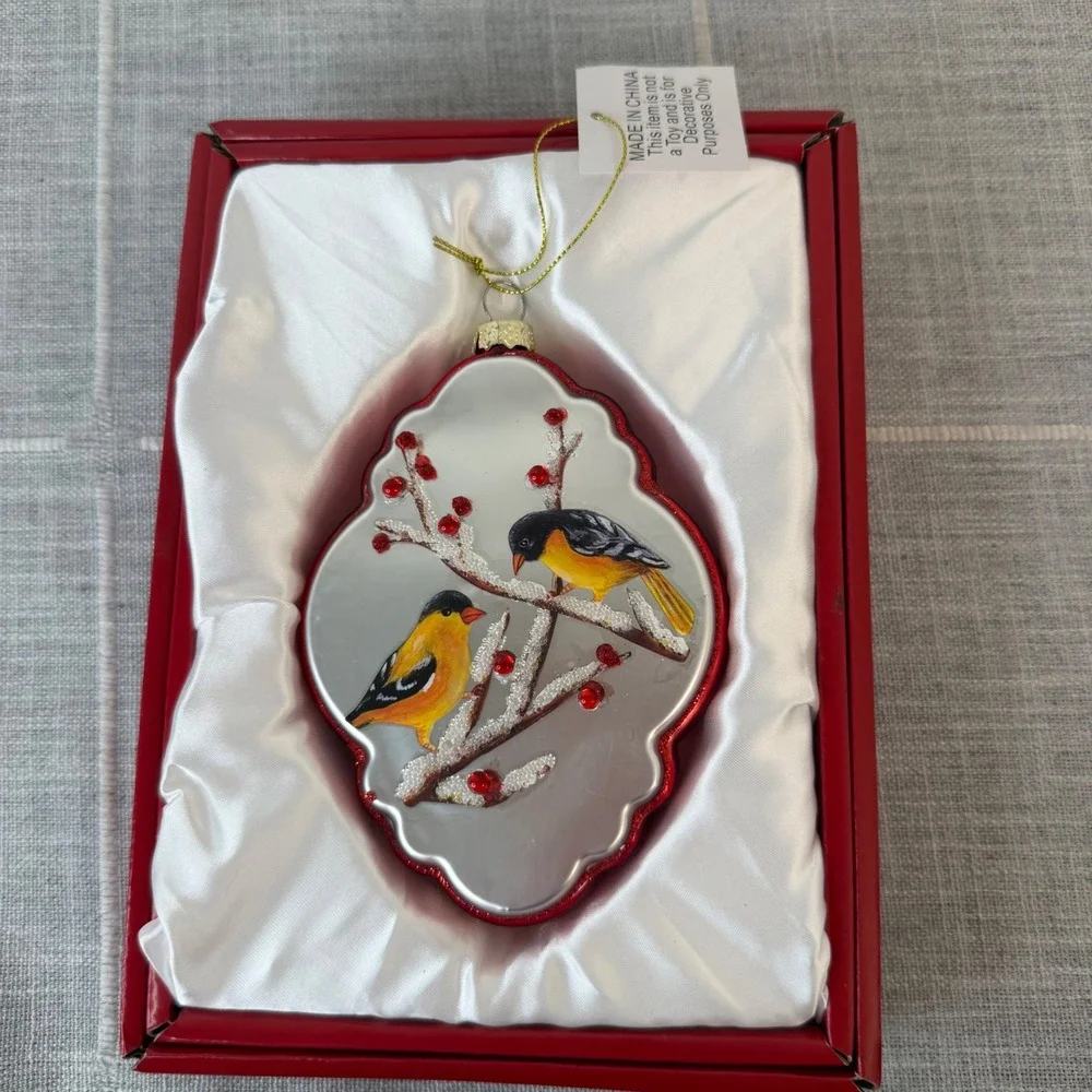 Gold Finch Song Bird Christmas Ornament with Gift Box by Valerie Parr Hill